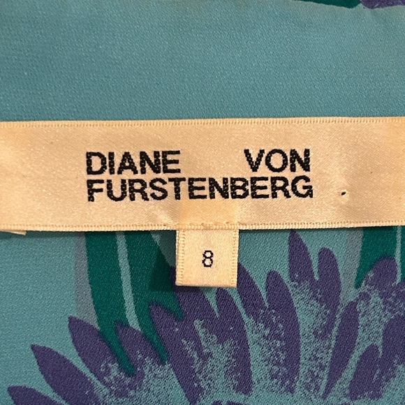 Diane Von Furstenberg Contrasting Piping Floral Silk Shirt Farren Marine Size 8 - Picture 12 of 14